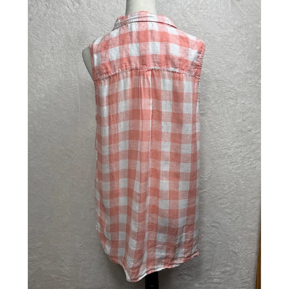 Isaac Mizrahi‎ Linen Sleeveless Button Down Top Plaid Beach Resort Vaca Shirt XL - Picture 3 of 6